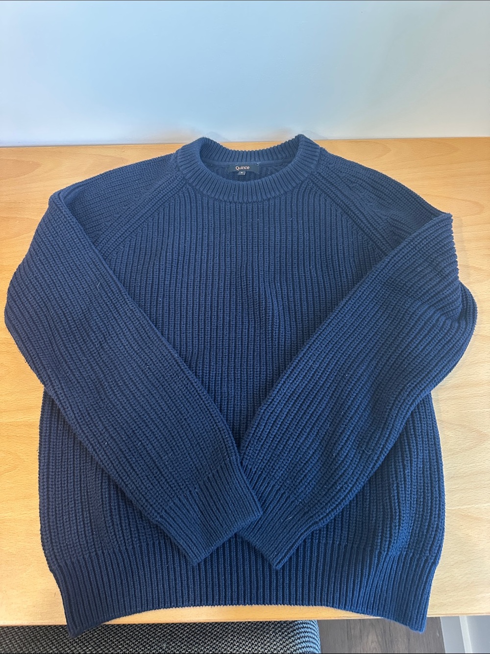 Quince Men's Dark Blue Ribbed Crewneck Sweater